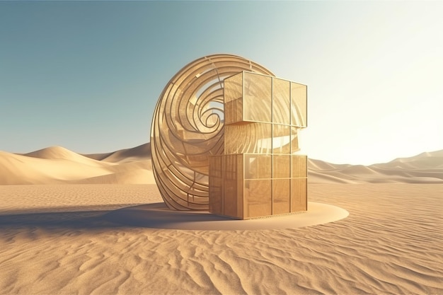 Edificio in vetro del deserto del rapporto aureo genera ai