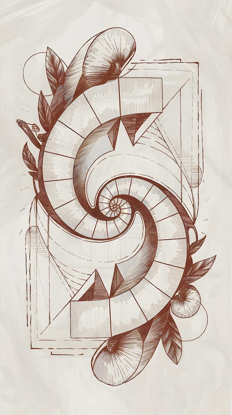 Photo golden ratio spiral illustration merging geometry nature with organic flow mathematical art