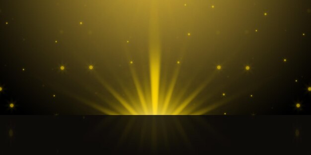 golden ray light on black stage background and stars many with gradient