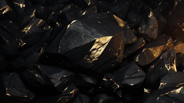 Фото Золотые лучи мерцают на кристаллических формах среди темного геометрического ландшафта