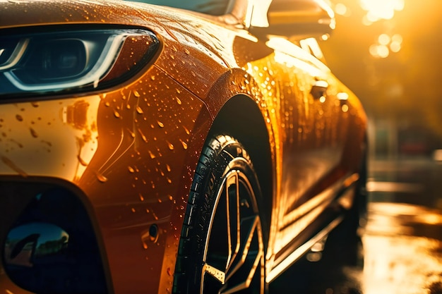 I raggi dorati del sole si riflettono sulla superficie dell'auto mentre risate ed eccitazione riempiono l'aria calda