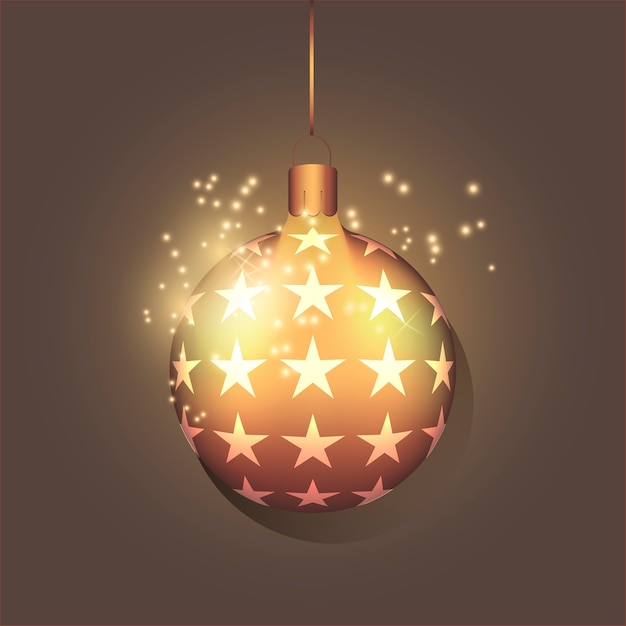 Golden realistic  Christmas ball with little star. Holiday concept . New year toys