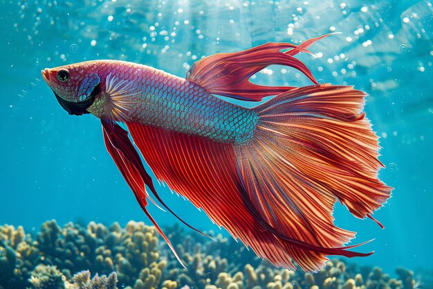 Photo golden red colorful waver of betta saimese fighting fish