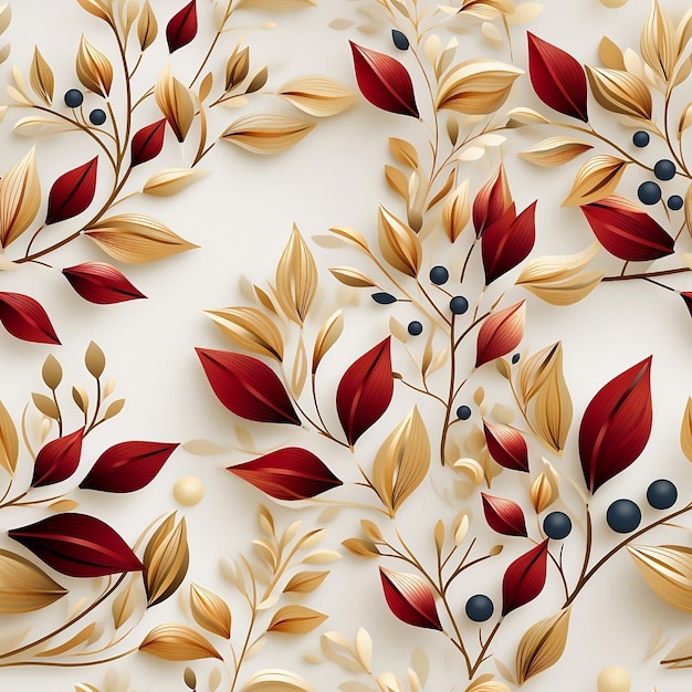 Golden and red leaves seamless pattern background