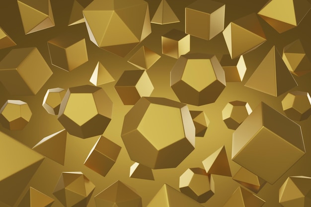 Photo golden regular polyhedra abstract background 3d illustration