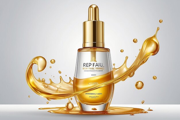 Photo golden repair serum with helical structure 3d illustration