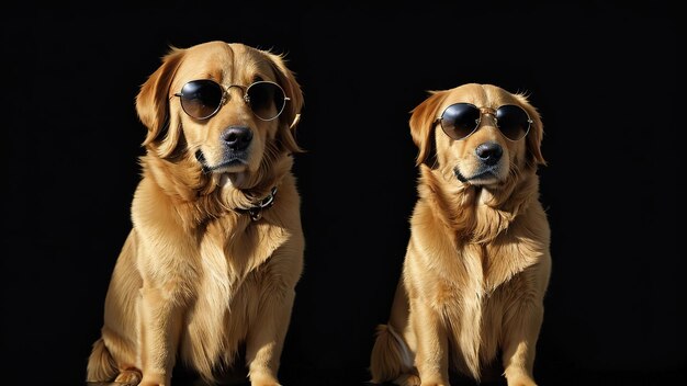 Golden retriever on black background studio photo