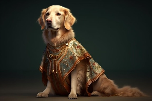 Golden Retriever character model wearing clothes