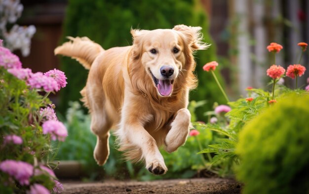 Golden Retriever dog after rain happiness