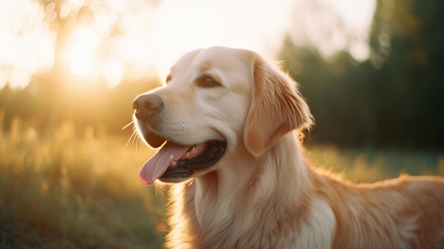 A golden retriever dog in a field