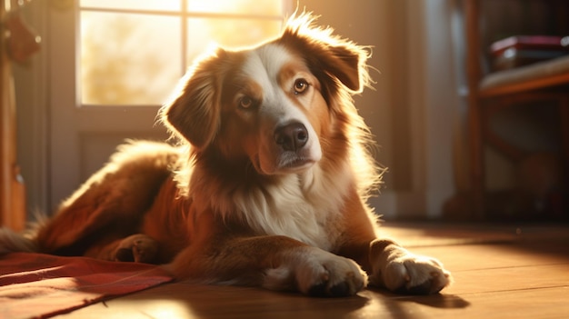 Golden retriever dog laying down in living room picture AI Generated art