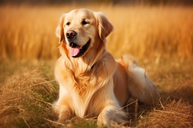 Photo a golden retriever dog laying in a field