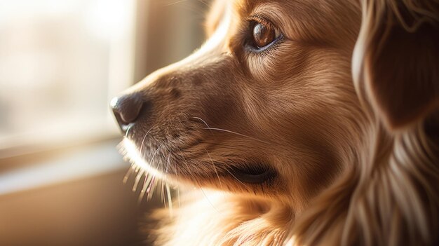 Golden retriever dog looking out the window ai