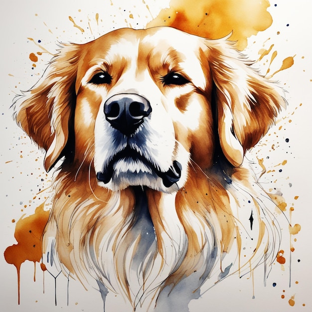 ゴールデンレトリバー犬の肖像画イラスト