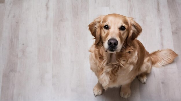 Photo golden retriever dog sitting on the floor isolated