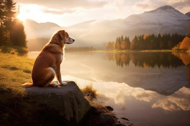 A golden retriever dog sitting outdoors