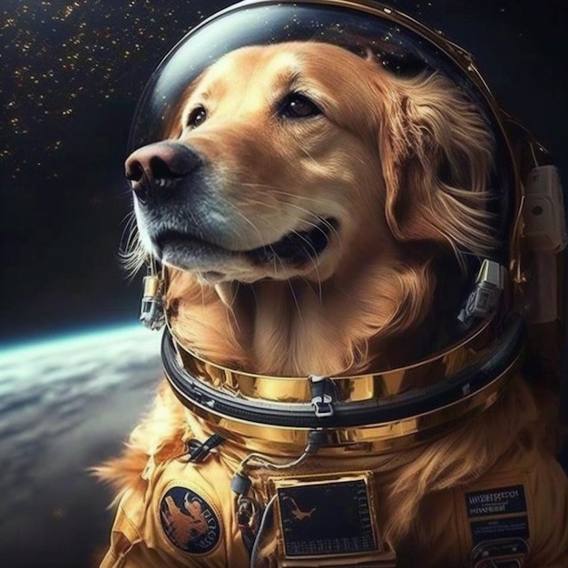 Golden retriever dog in space.