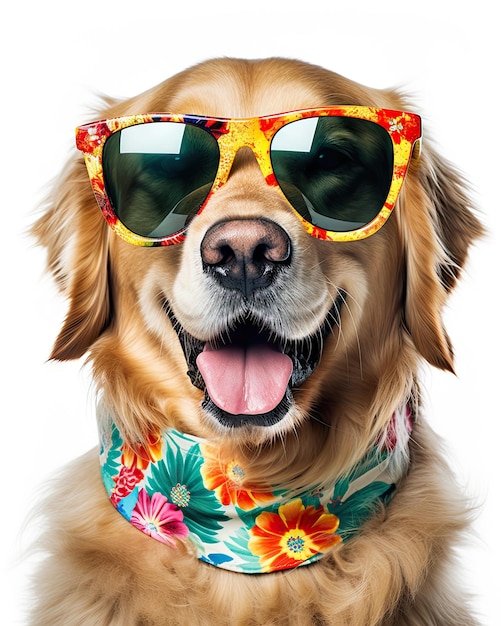 Golden retriever dog wearing sunglasses