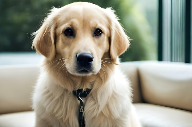 Golden retriever dog with happy face Created with generative Ai technology