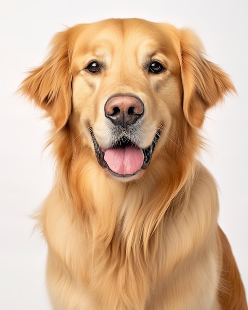 A golden retriever dog with a white background