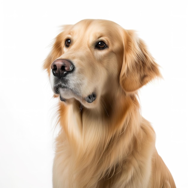 A golden retriever dog with a white background