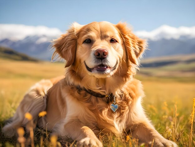 Photo a golden retriever dogs charming smile in crisp the natural background