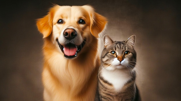 Golden Retriever en Tabby Cat vrienden Perfect huisdieren portret duo