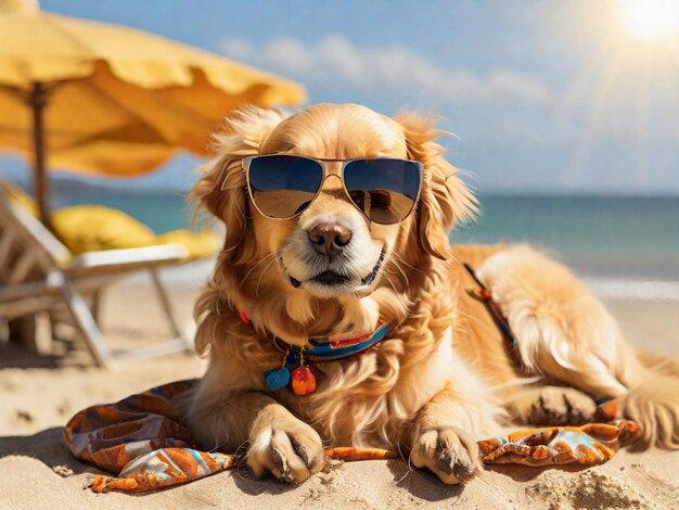 Golden Retriever Enjoying a Peaceful Moment on the Sandy Beach