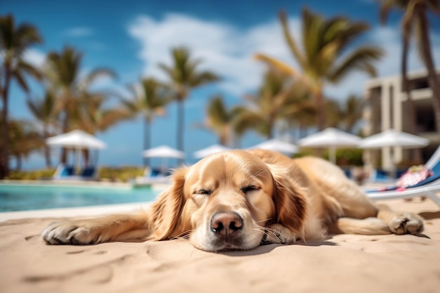 Golden Retriever Enjoying a Summer Vacation at a Seaside Resort in Hawaii AI