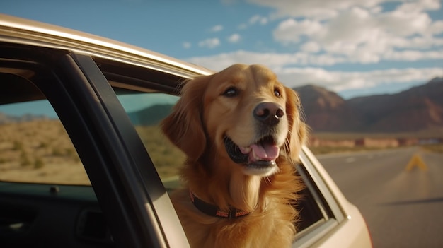 Golden Retriever hond op een roadtrip