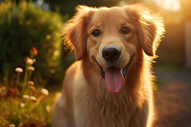 a golden retriever is standing in the sun