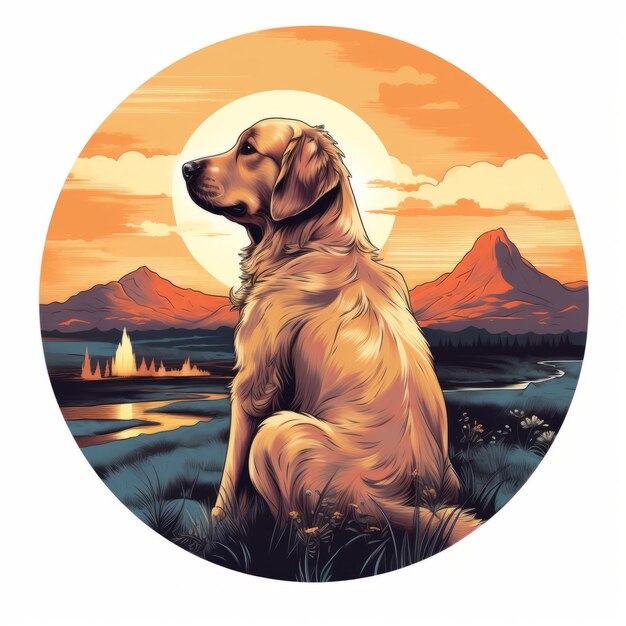 Photo golden retriever landscape painting in art nouveau style