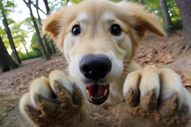 Golden Retriever met poten in het zand