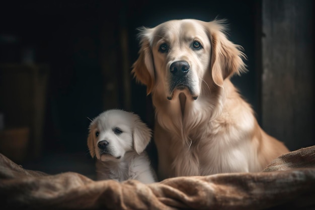 Golden retriever met puppy Generatieve AI