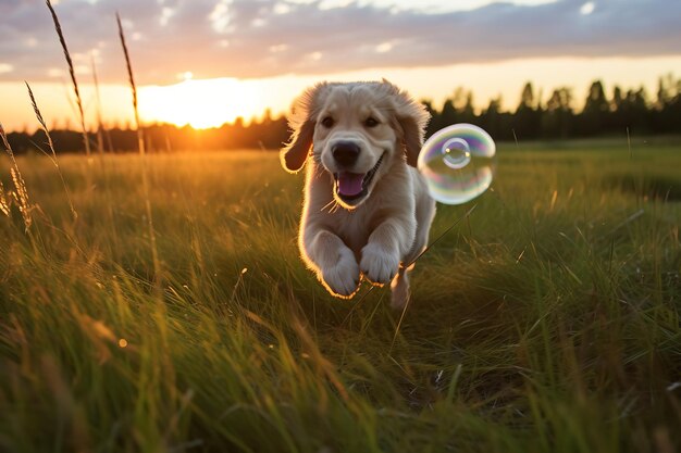 Golden Retriever met speelse bubbels