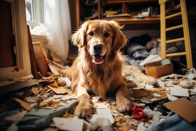 Golden retriever portrait on backdrop Generative Ai