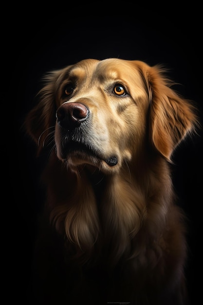 Golden retriever portrait dog photo studio photo black background