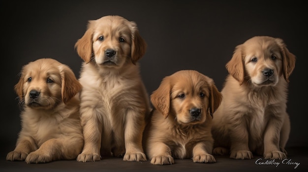 Golden retriever puppies rest on a minimalistic background Generative AI