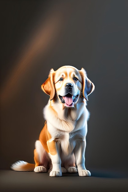 golden retriever puppy on dark background Space for text