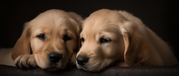 Golden retriever-puppy's rusten op een minimalistische achtergrond Generatieve AI