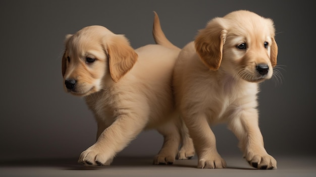 Golden retriever-puppy's rusten op een minimalistische achtergrond Generatieve AI