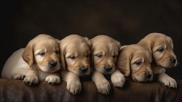Golden retriever-puppy's rusten op een minimalistische achtergrond Generatieve AI