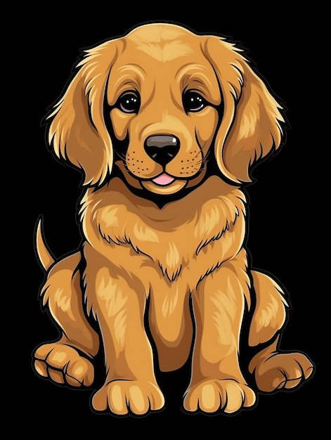 A golden retriever puppy sitting on a black background generative ai image