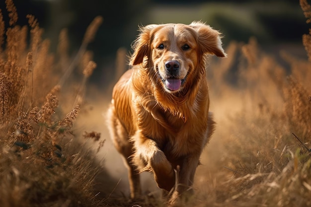 Golden Retriever rennen aan het einde van de zomer