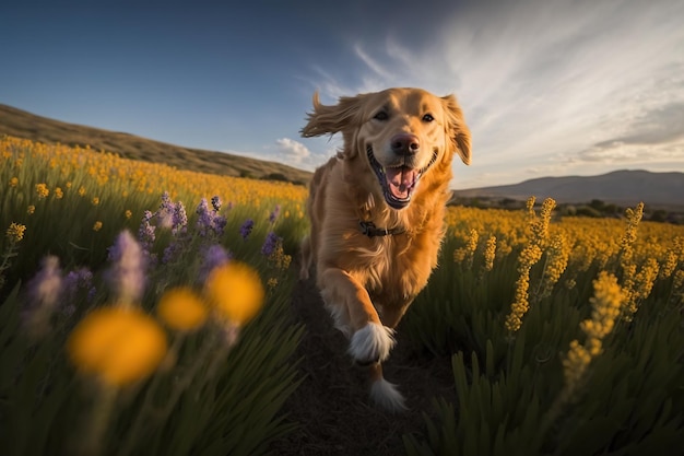 A golden retriever running through a field Generative AIx9