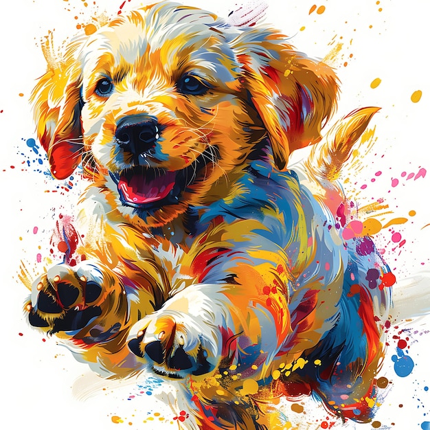 Golden Retriever Scottish Gun Dog in Charming Illustration