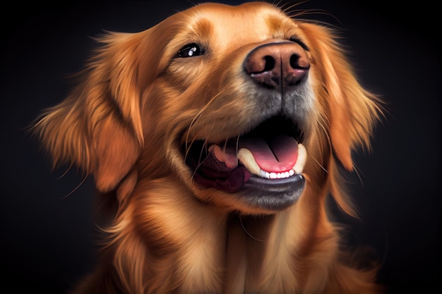 Golden retriever sitting on a black background