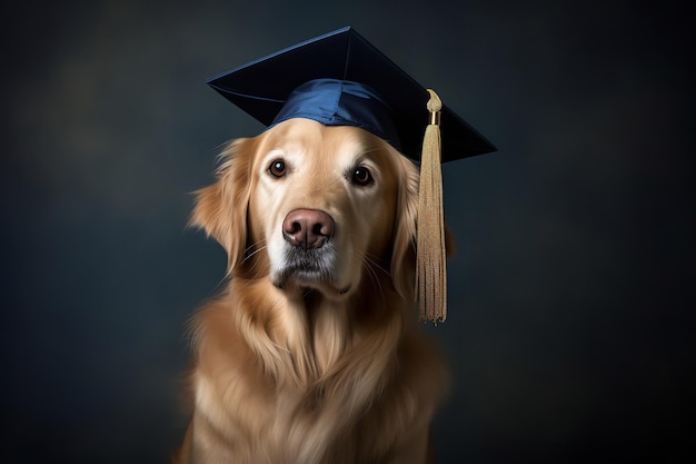 Golden Retriever with a Graduation Cap