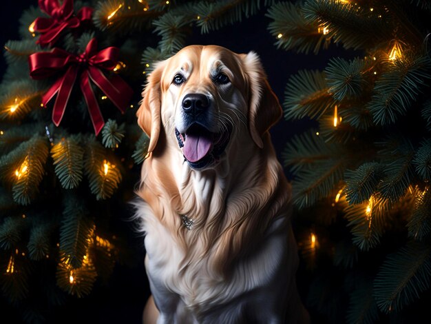 golden retrievers christmas outfit with christmas decorations indoor ai generated