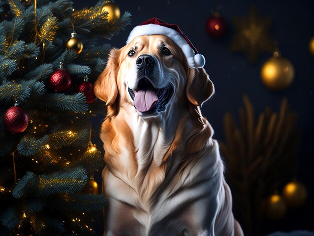 golden retrievers christmas outfit with christmas decorations indoor ai generated